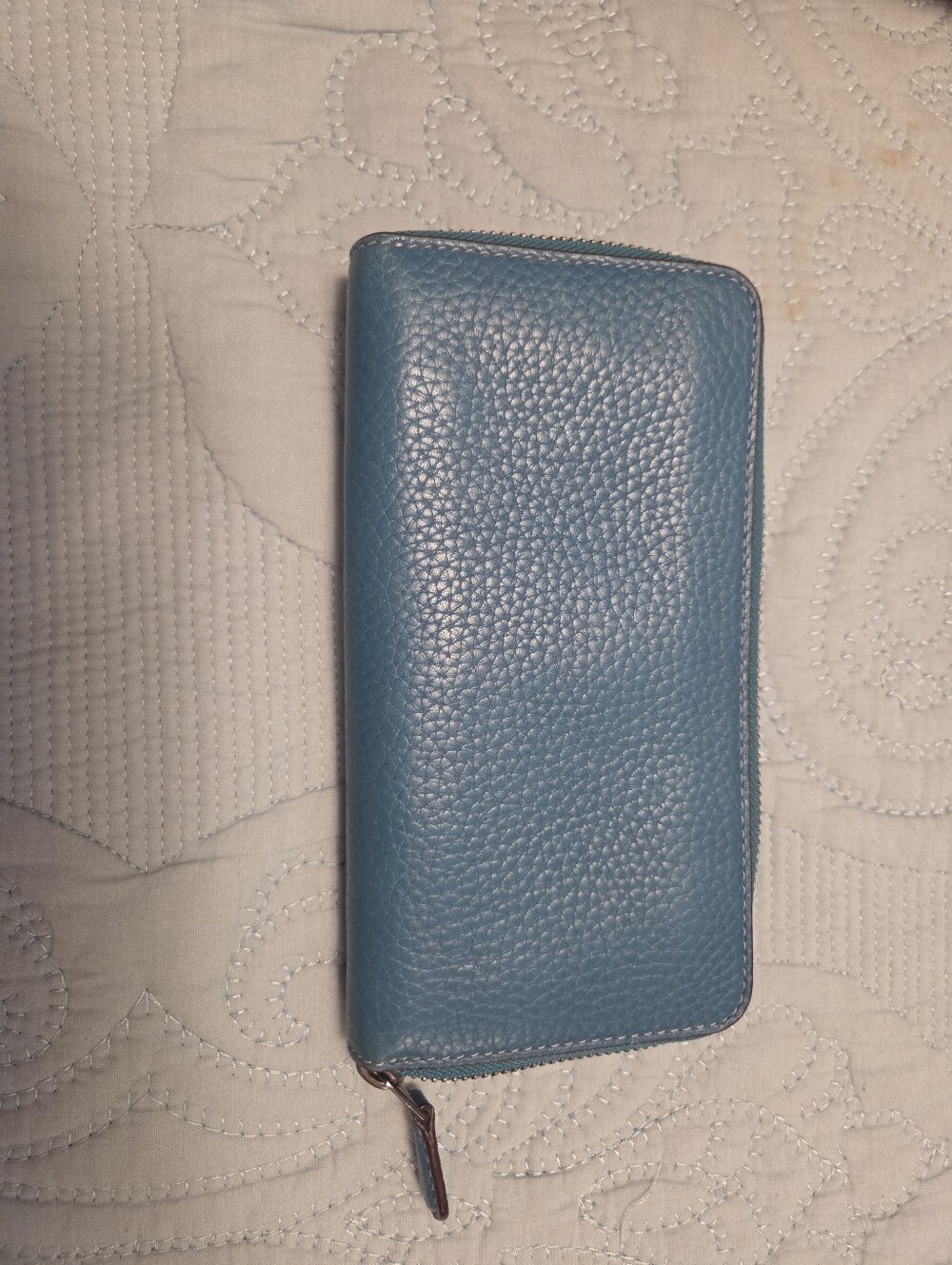 Coach Pebbled Zip-Around Wallet in Teal Blue